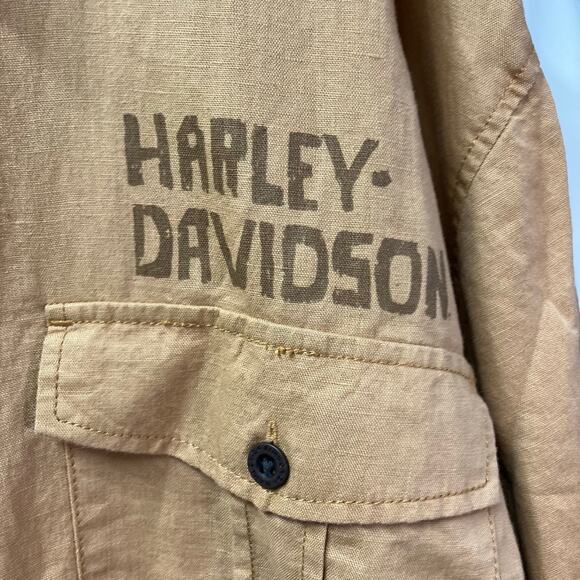Harley Davidson Mens 3XL Tan Button Up Short Sleeve Skull H-DMC Cotton Linen New - Picture 8 of 15